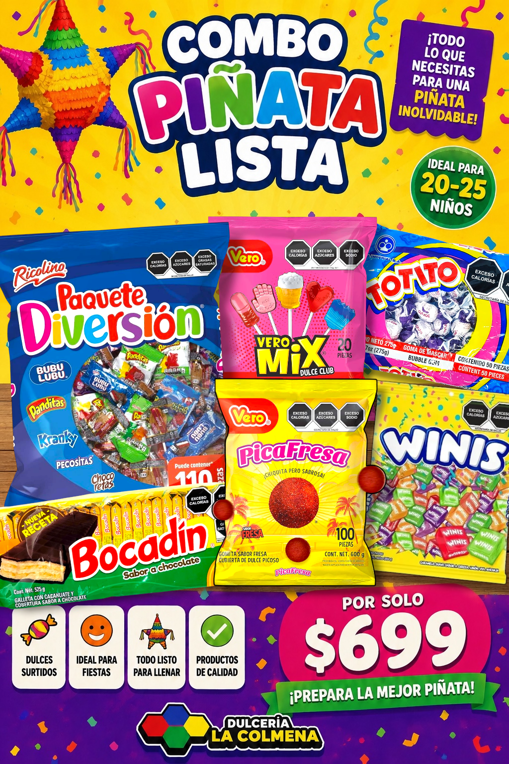Combo Piñata Lista 20-25 niños