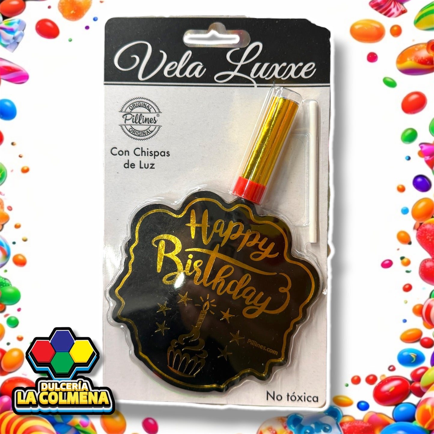Vela Luxxe Happy Birthday Negra chispas