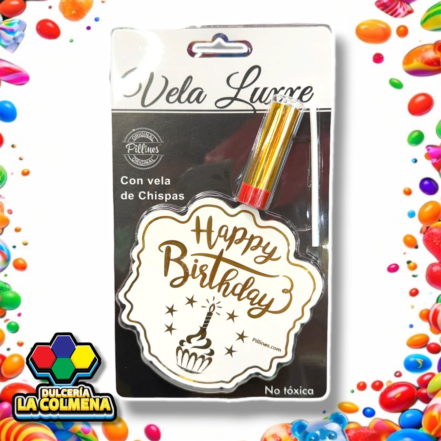 Vela Luxxe Happy Birthday Blanca chispas