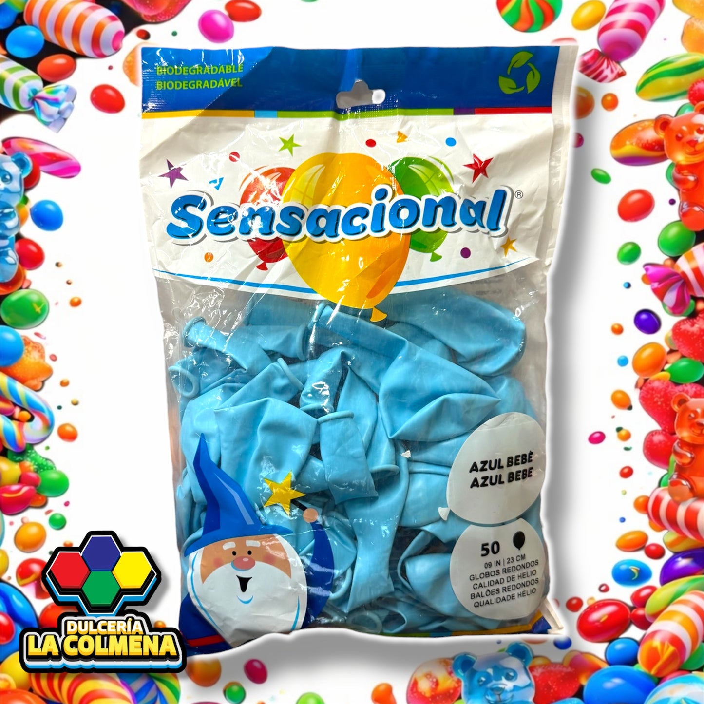 Globo Azul Bebé 9 pulgadas 50 piezas