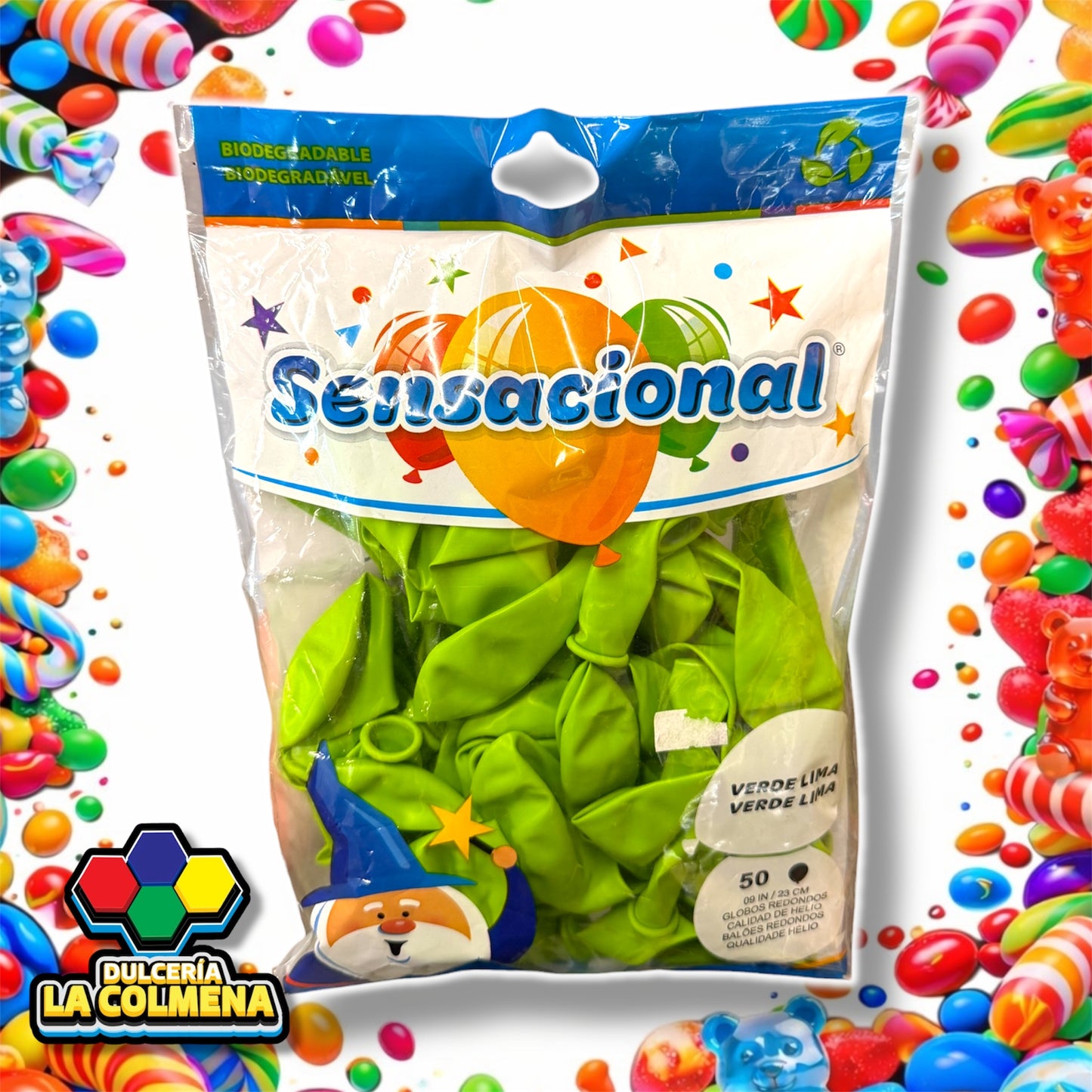 Globo Verde Limón 9 pulgadas 50 piezas