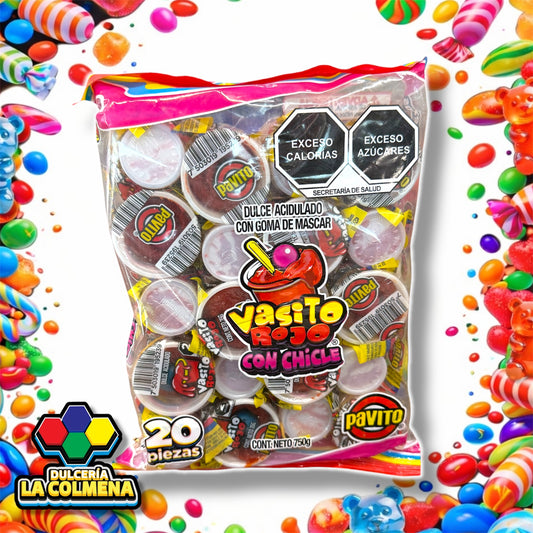 Vasito Rojo con chicle Pavito 20 piezas