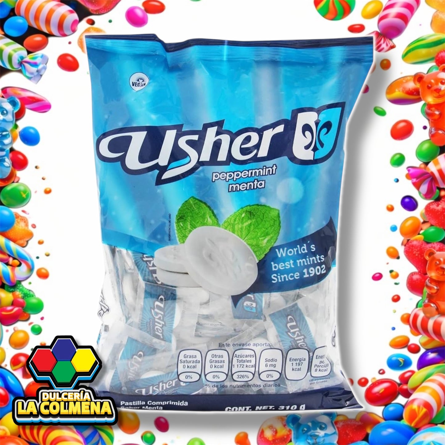 Usher menta 2 pastillas 310 gr