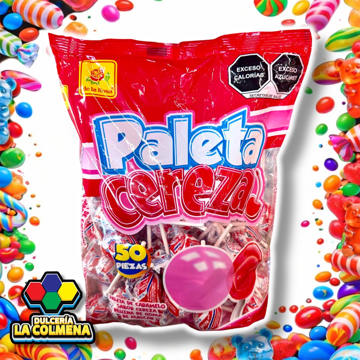 Paleta Cereza De La Rosa 50 piezas