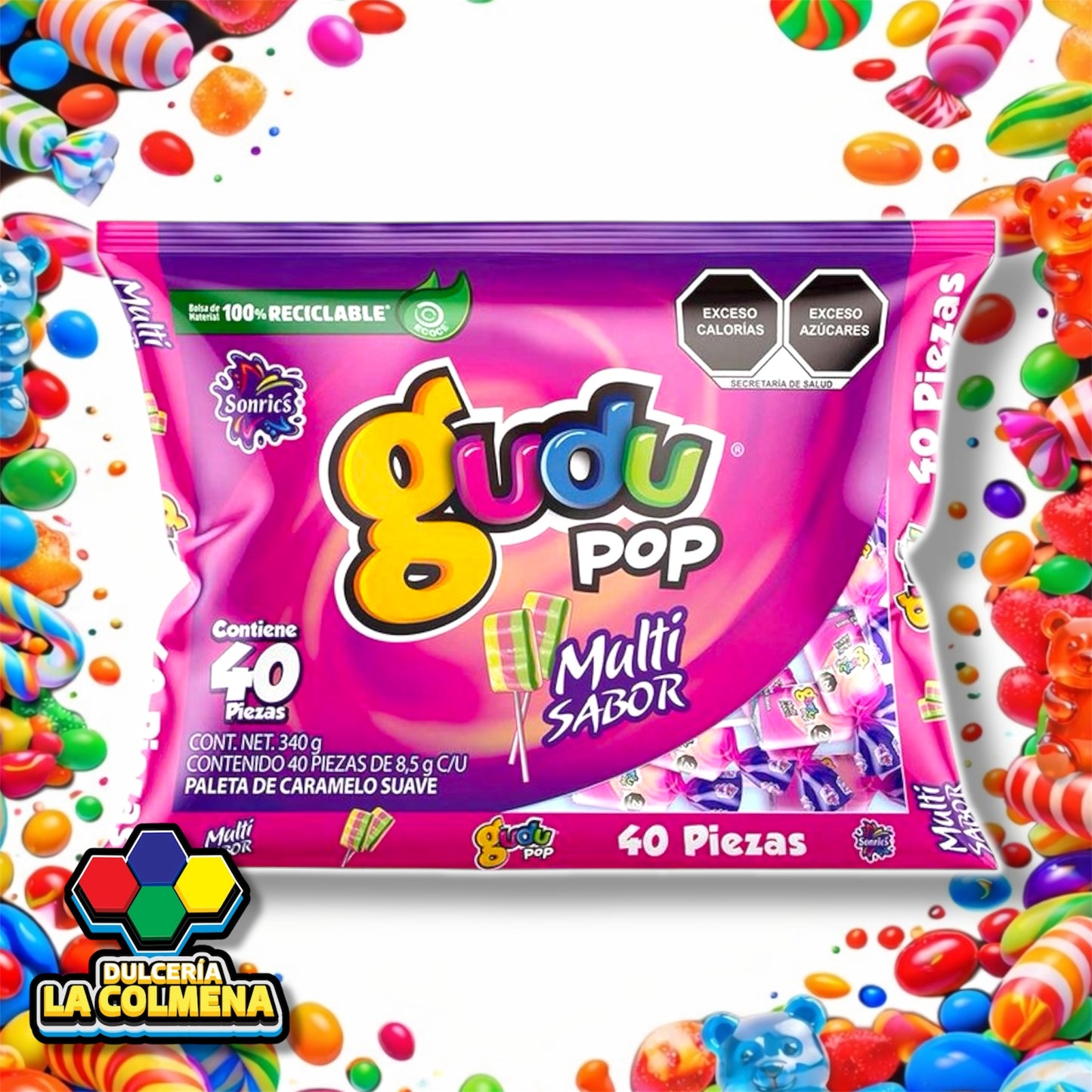 Paleta Gudu Pop Multisabor 40 piezas