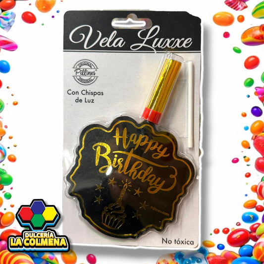 Vela Luxxe Happy Birthday Negra chispas