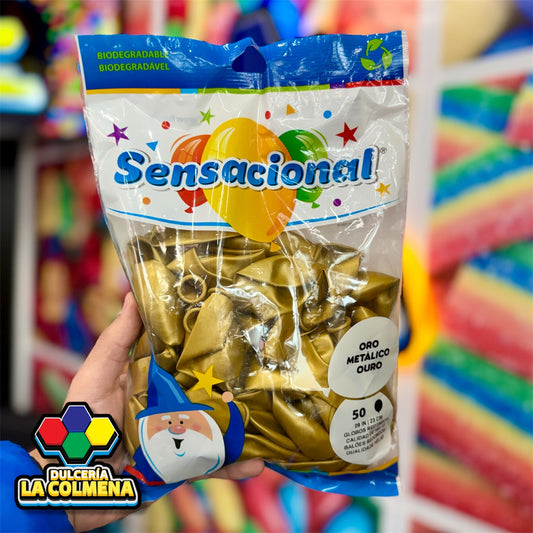 Globo metálico oro 9 pulgadas 50 piezas