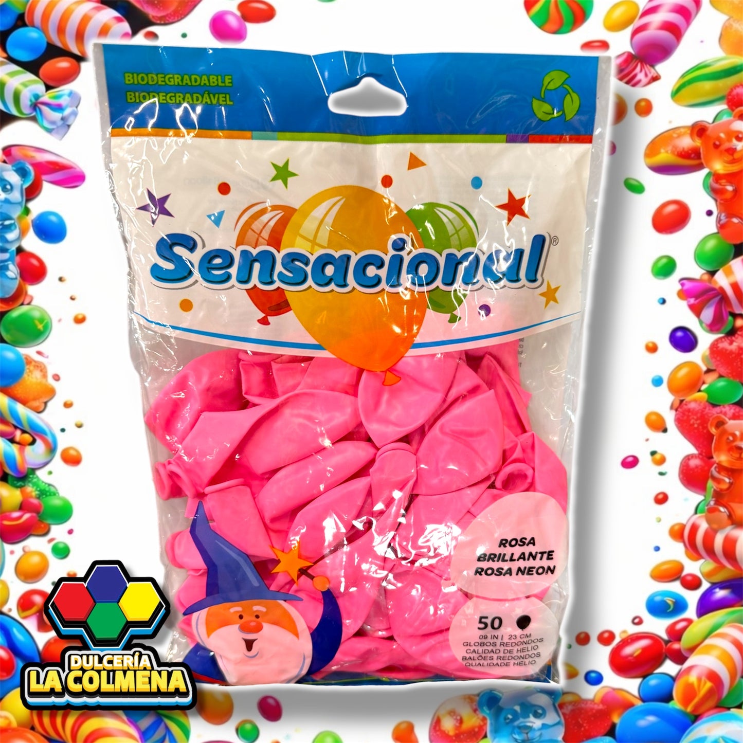 Globo Rosa Brillante 9 pulgadas 50 piezas